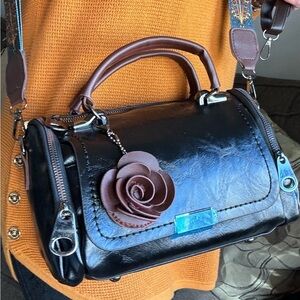 Elegant Black and Brown Crossbody Bag